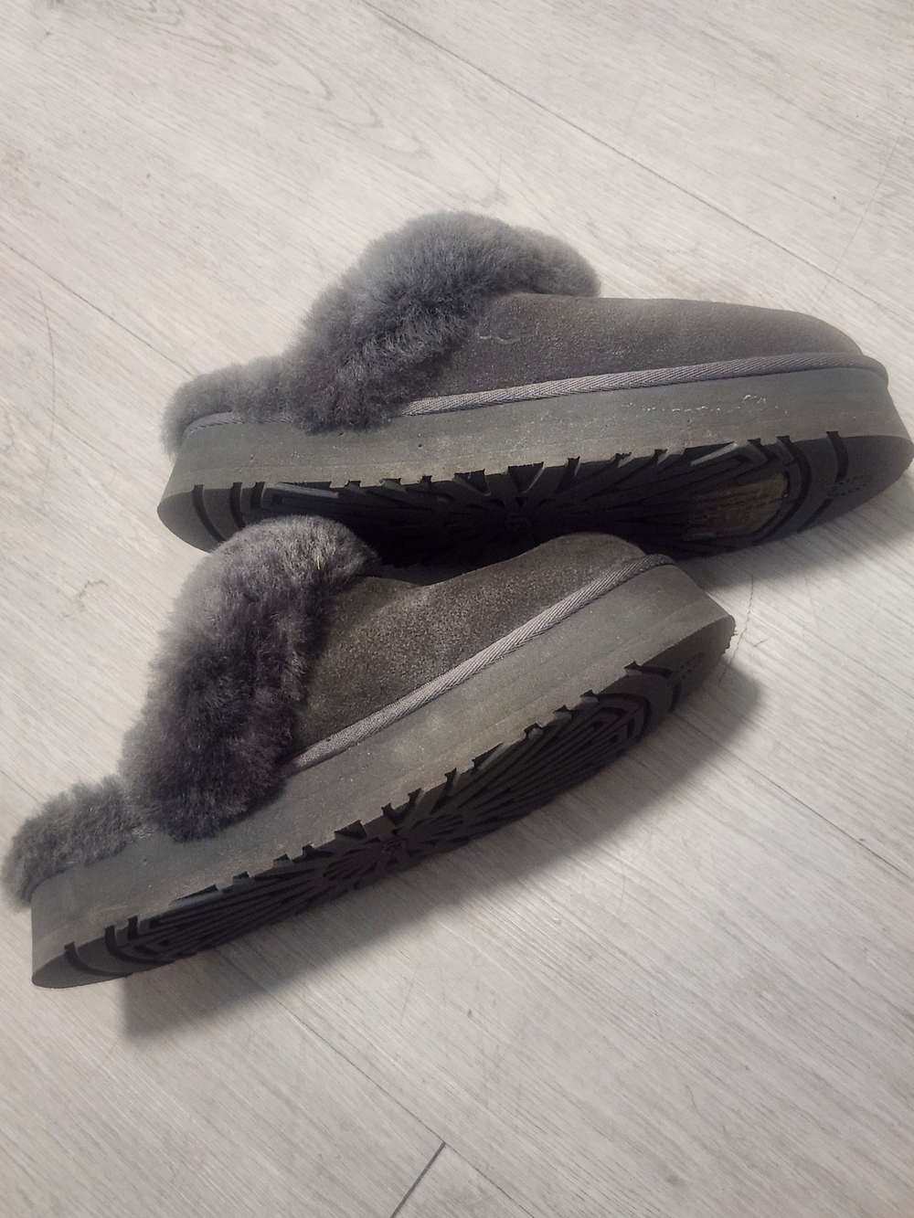 UGG Disquette Grey Suede Platform Slippers Size 8